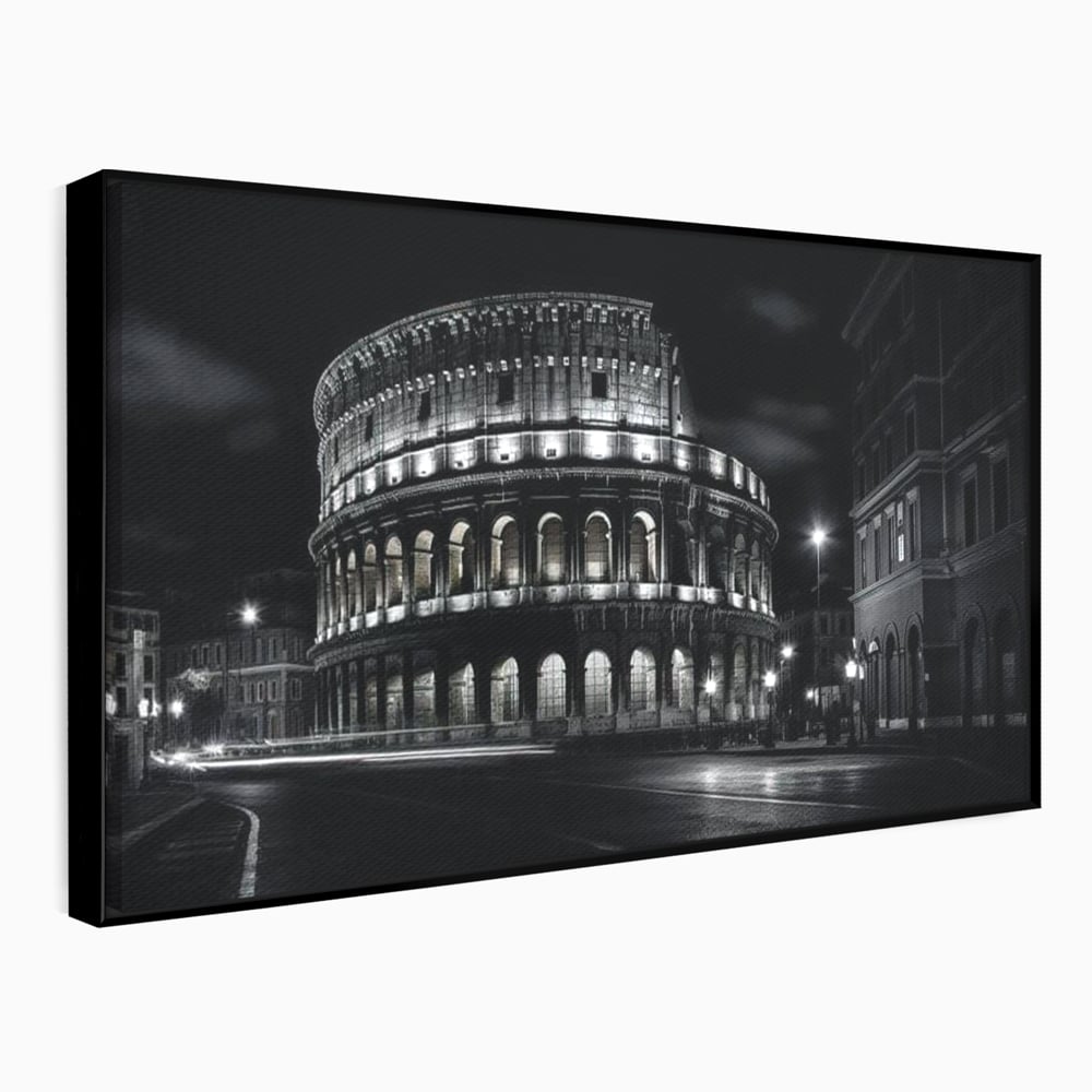 Tablou canvas cu tablou canvas cu colosseumul noaptea, in rama de aluminiu negru